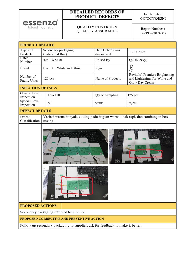 Detailed Records of Product Defects: Quality Control & Quality ...