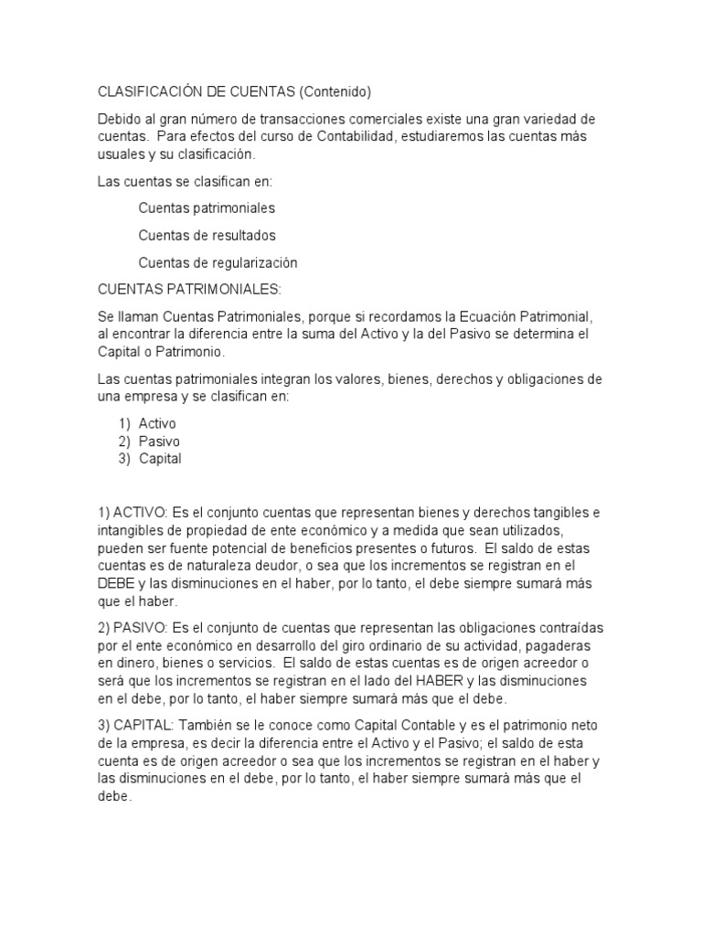 Clasificación de Cuentas Contables | PDF | Negocios | Finanzas y dinero