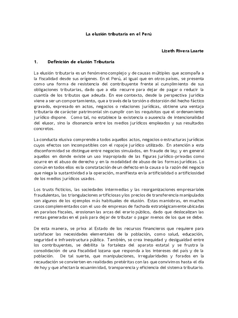 La Elusion Tributaria en El Perú - Clases Ruiz de Castilla PUCP | PDF ...