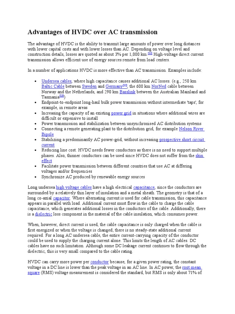 HVDC Advantages Over AC Transmission | PDF | High Voltage Direct ...