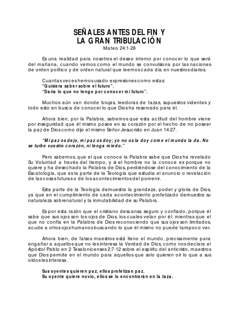 Senales Antes Del Fin Y La Gran Tribulacion Pdf Gran Tribulación