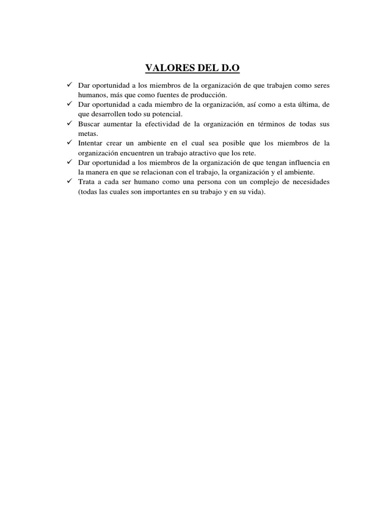Valores Del Desarrollo Organizacional | PDF