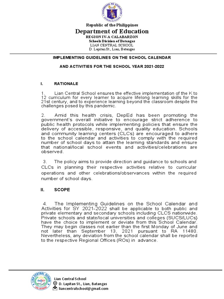 LCS School Calendar 2021 2022 PDF Curriculum Cognition