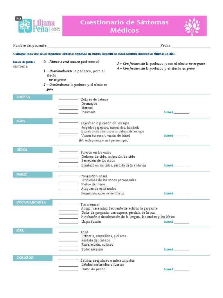 MSQ Cuestionario de Sintomas Medicos | PDF | Epidemiología | Ciencias ...