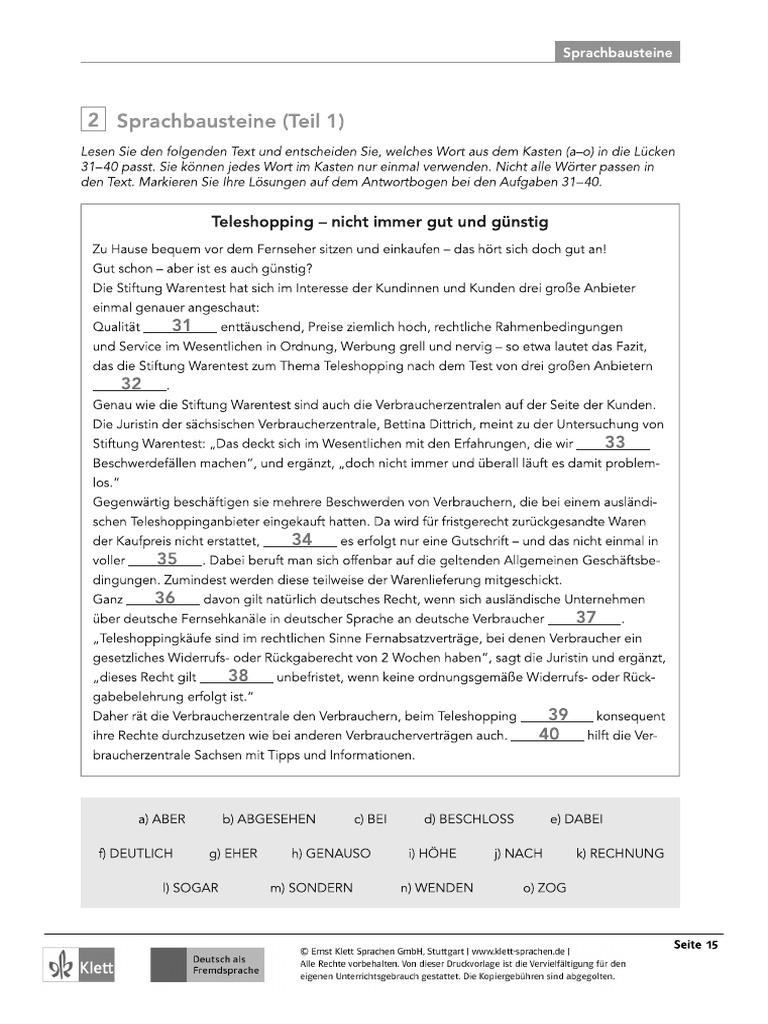 Modelltest B2 Sprachbausteine 1 | PDF