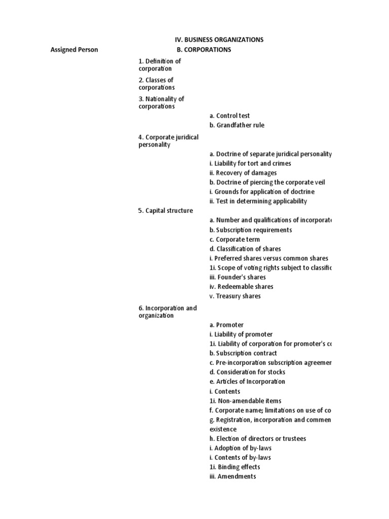 Bar Syllabus Corporation PDF Corporations Legal Liability