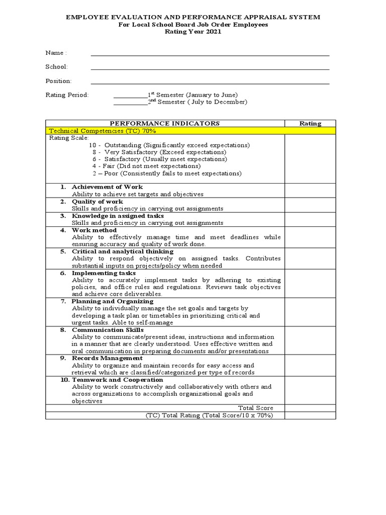 Employee Evaluation and Performance Appraisal System | PDF ...