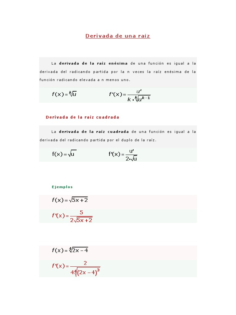 Derivada De Raiz Cuadrada De X Derivada de Una Raíz | PDF | Exponenciación | Derivado