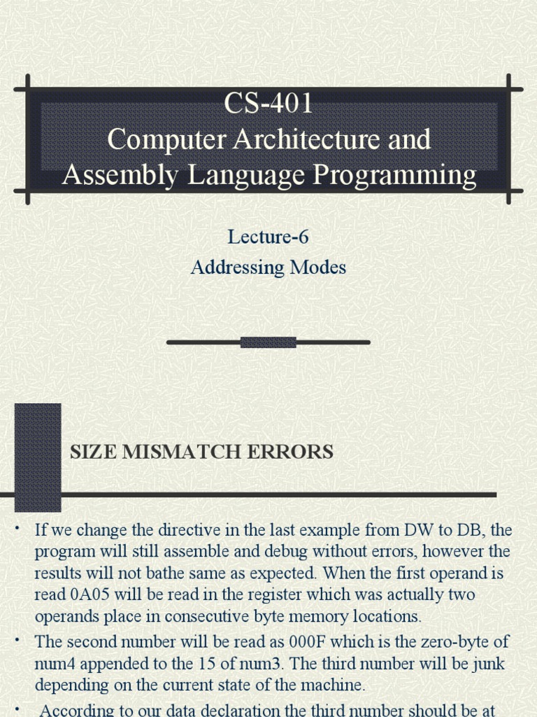 CS-401 Computer Architecture and Assembly Language Programming | PDF