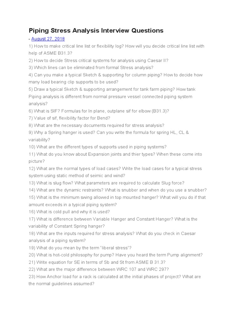 Piping Stress Analysis Interview Guide | PDF | Pipe (Fluid Conveyance ...