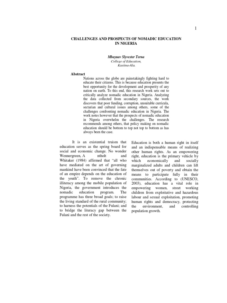 Challenges and Prospects of Nomadic Education in Nigeria PDF