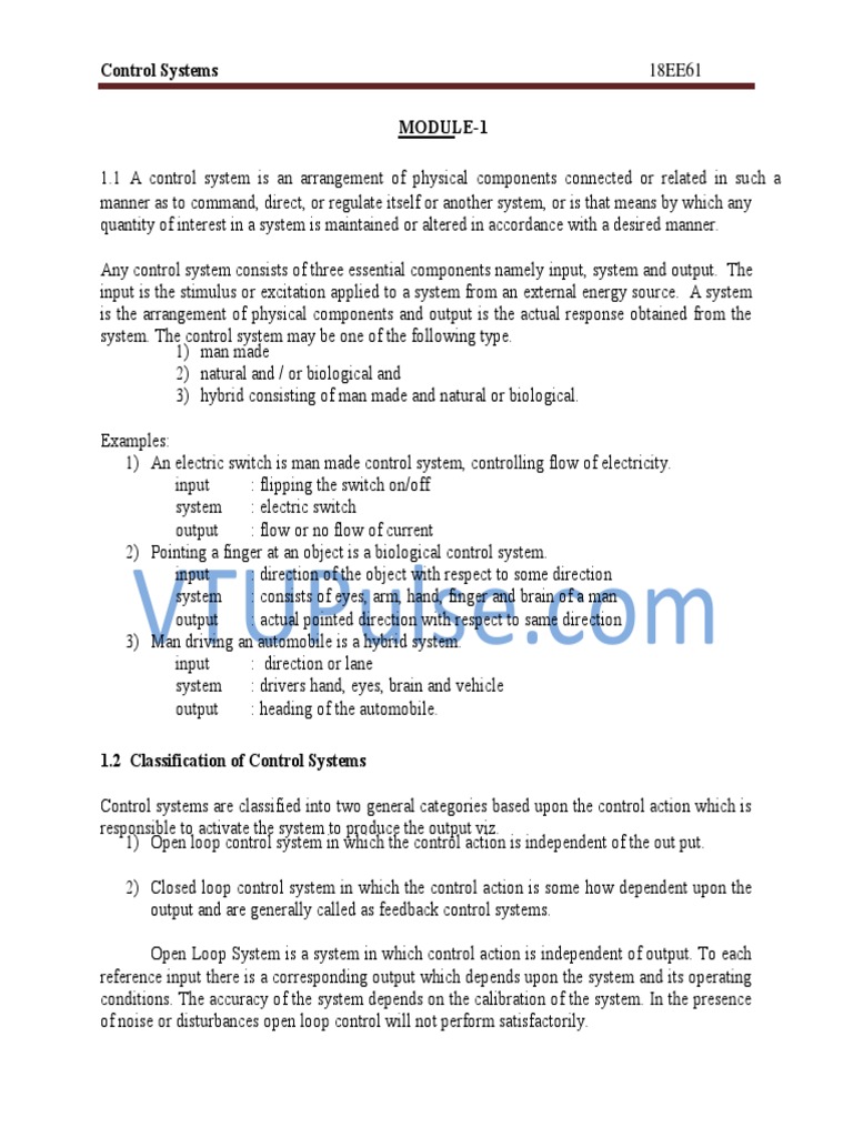 Module 1 - Control Systems - 18EE61 | PDF | Control Theory | Torque