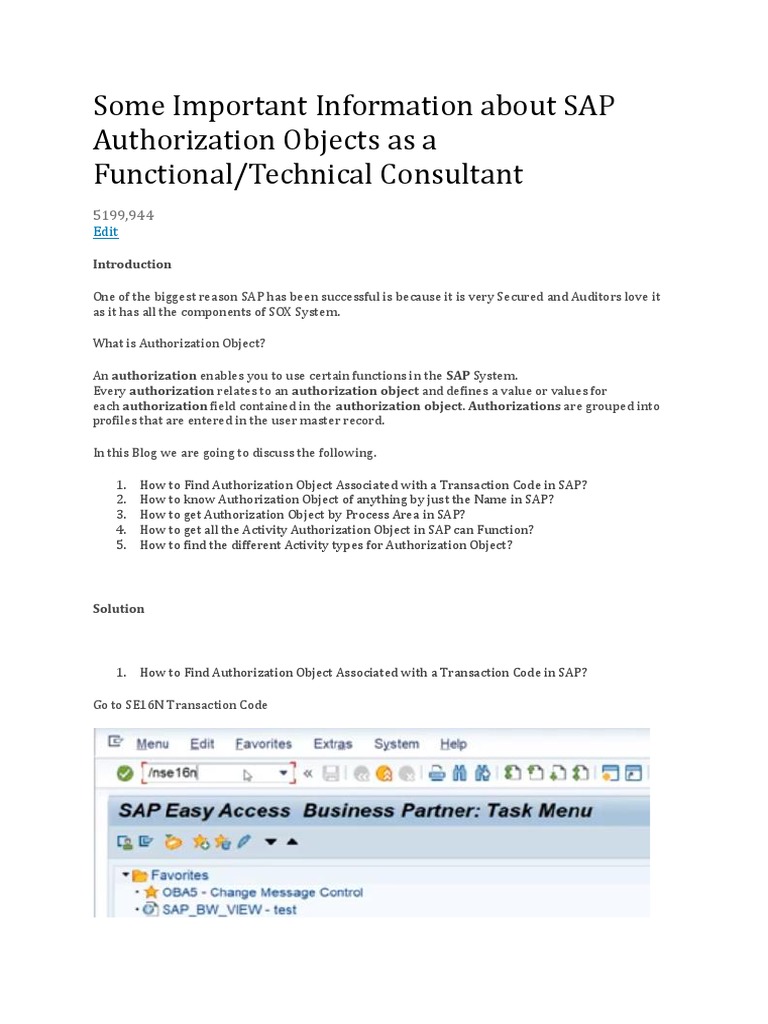 SAP Authorization Objects Guide | PDF | Database Transaction | Software