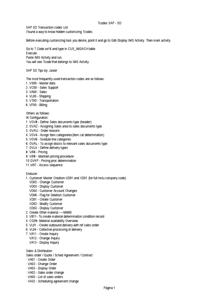 sap sd tcodes pdf download