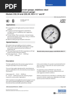 Bourdon Tube Pressure Gauge, Stainless Steel Xsel Process Pressure Gauge Models 232.34 and 233.34, NS 4 " and 6"