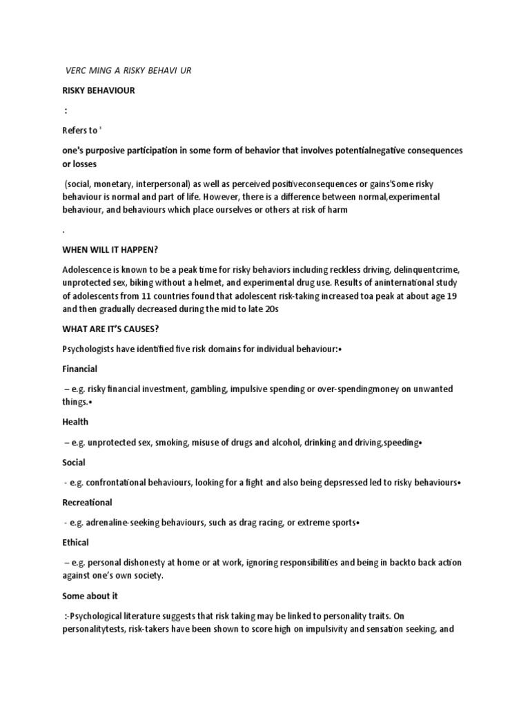 Understanding Risky Behaviour in Adolescents | PDF | Interpersonal ...