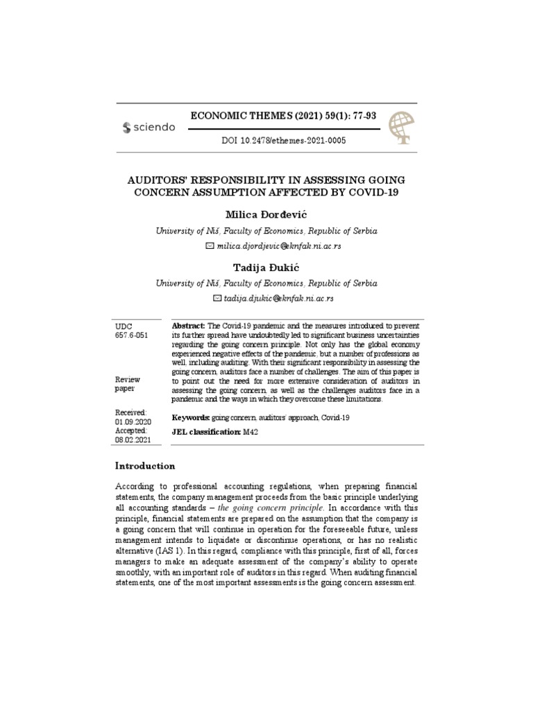 Auditors' Role in COVID-19 Going Concern | PDF | Going Concern | Audit
