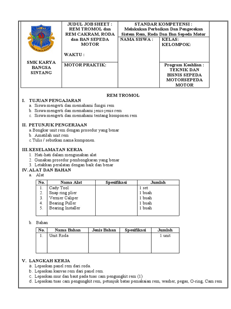 A. Jobsheet Praktek Rem | PDF
