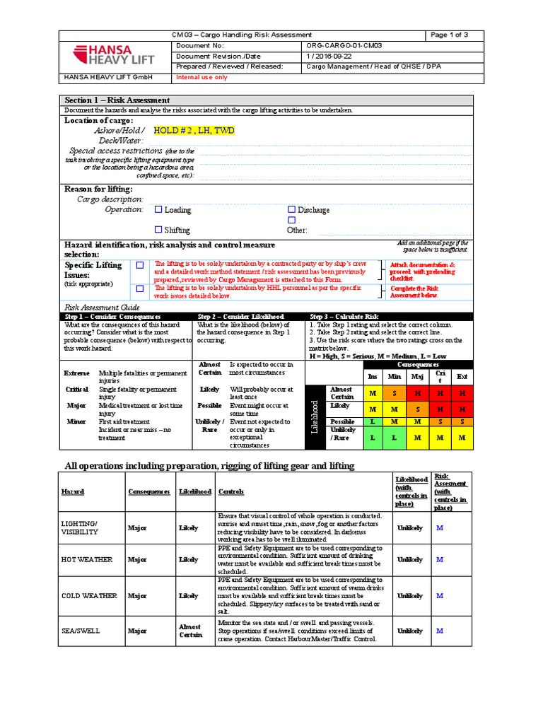 CM 03 Cargo Handling Risk Assessment PDF Risk Personal