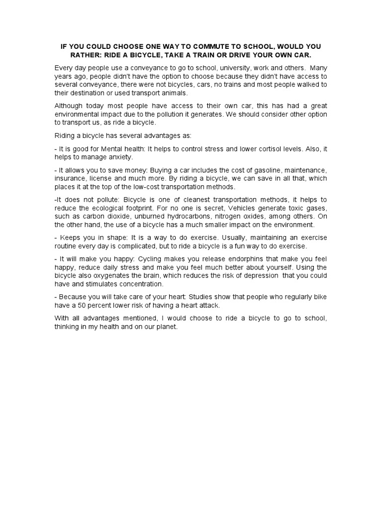 If You Could Choose One Way To Commute To School PDF