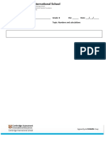 Name: - Grade: 8 Div: - Date: - / - / - Subject:Math Topic: Numbers and Calculations