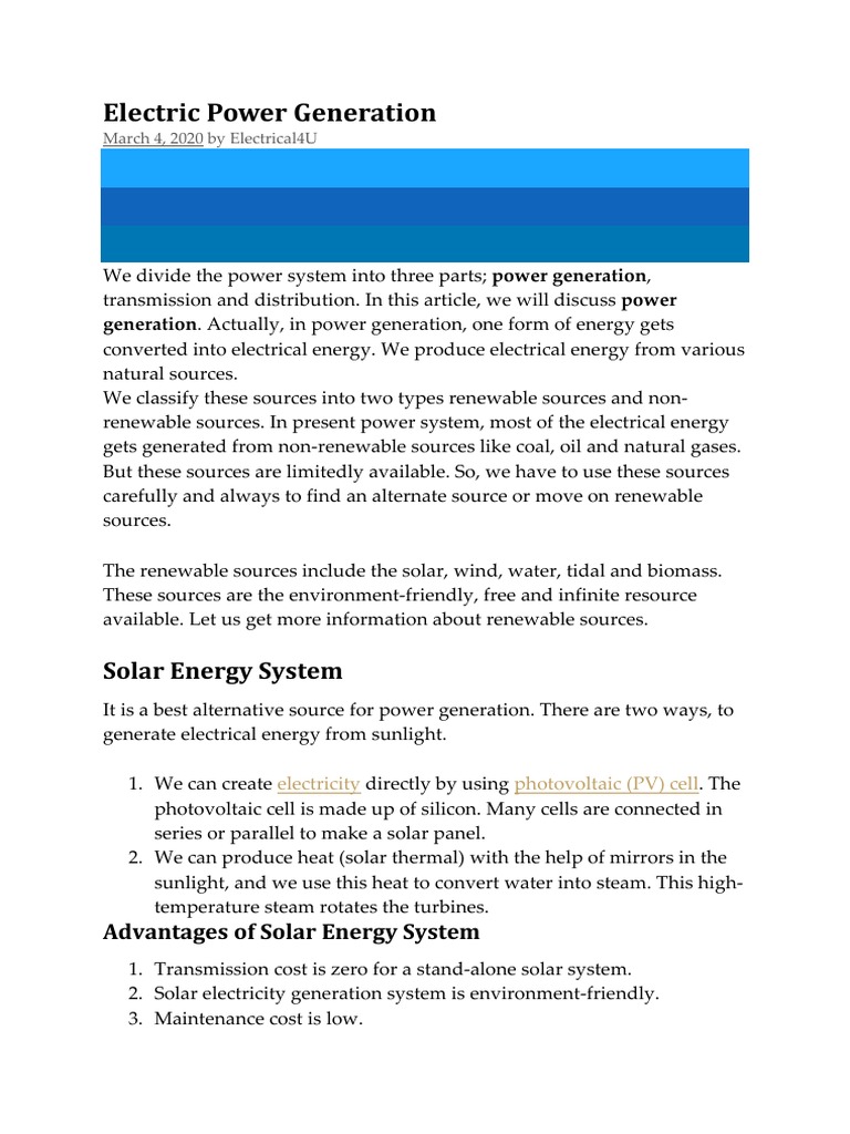 Electric Power Generation PDF Power Station Hydroelectricity