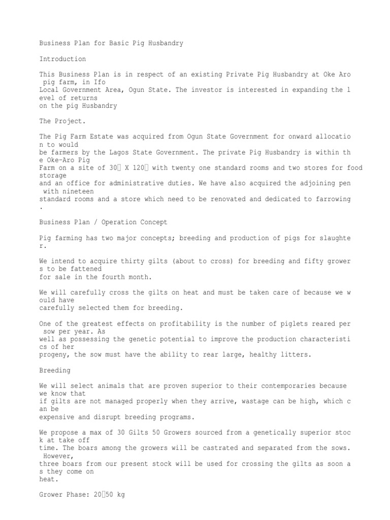 Business Plan For Piggery Pauline Domestic Pig Pig