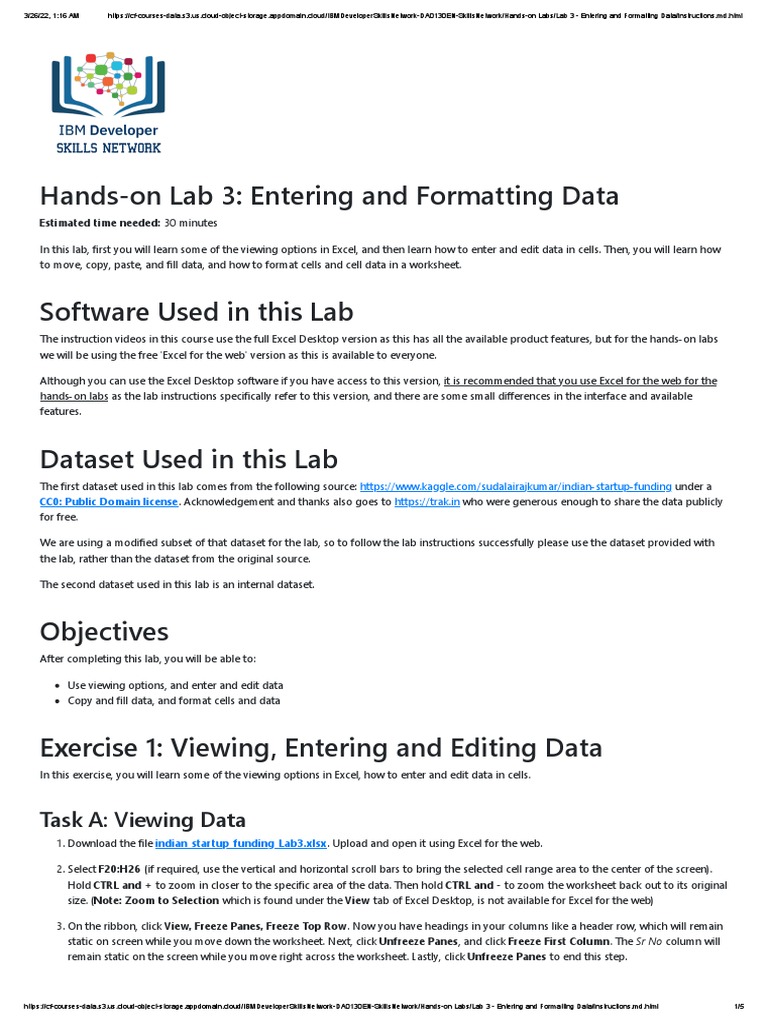 Hands On Lab 3 - Entering and Formatting Data | PDF | Microsoft Excel ...