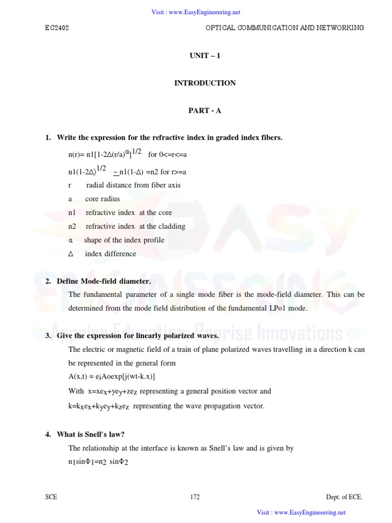 EC2402 Optical Communication and Networks 12 | PDF | Dispersion (Optics ...