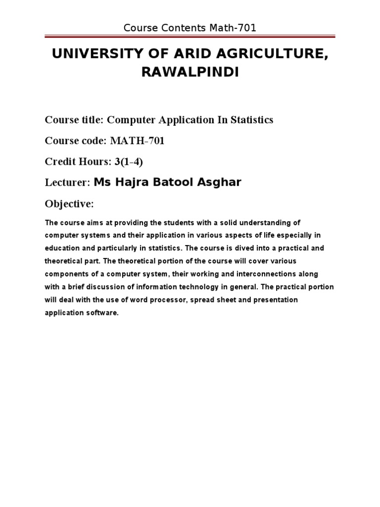 Computer Applications in Statistics Course | PDF | Technology & Engineering