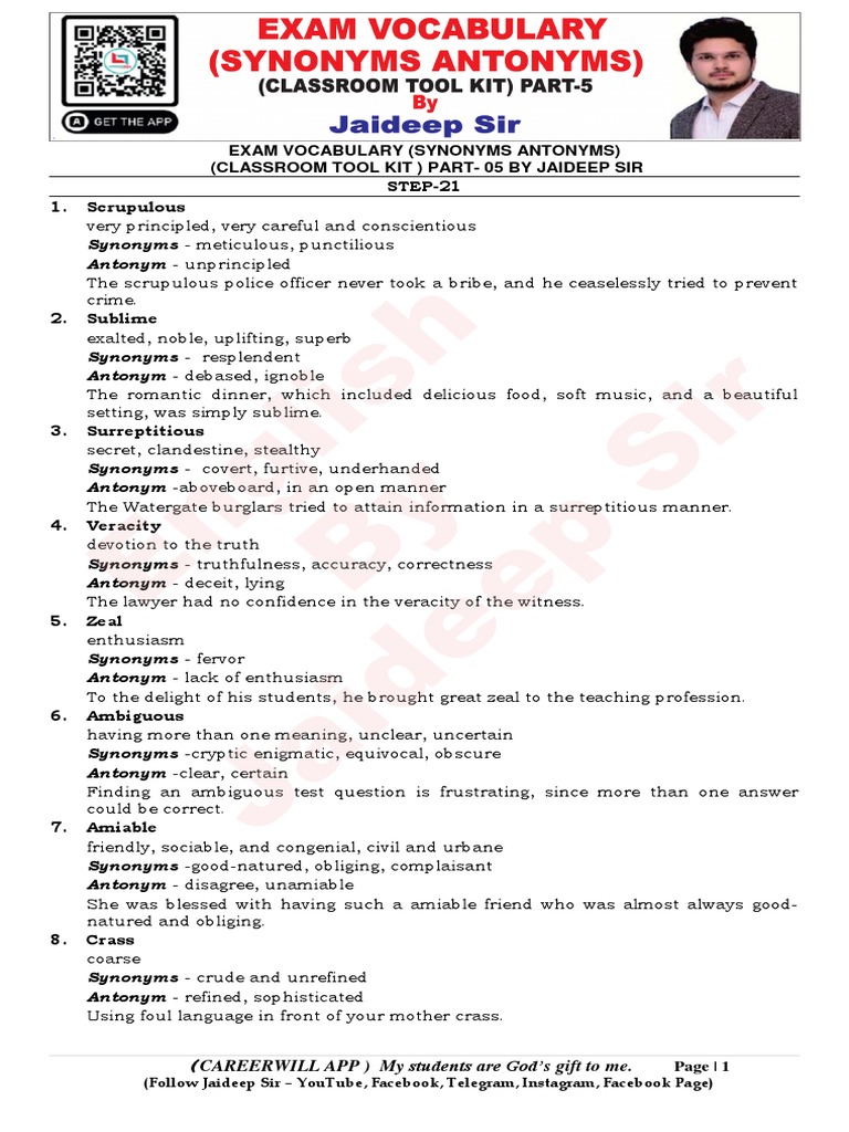Exam Vocabulary (Synonyms Antonyms) (Classroom Tool Kit) Part05 by