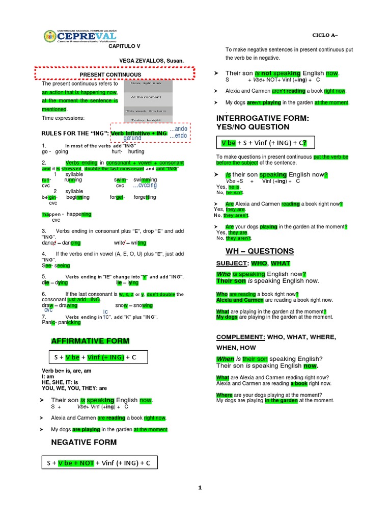 Present Continuous Interrogative Guide | PDF | English Language ...