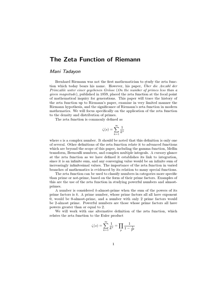 The Zeta Function of Riemann | PDF | Prime Number | Mathematics
