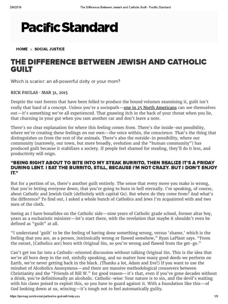 The Difference Between Jewish and Catholic Guilt Pacific Standard