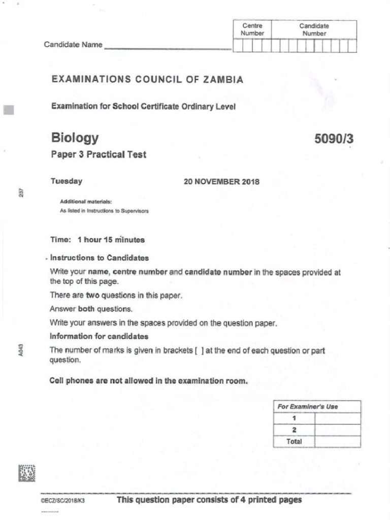 g12 Biology p3 2018 | PDF