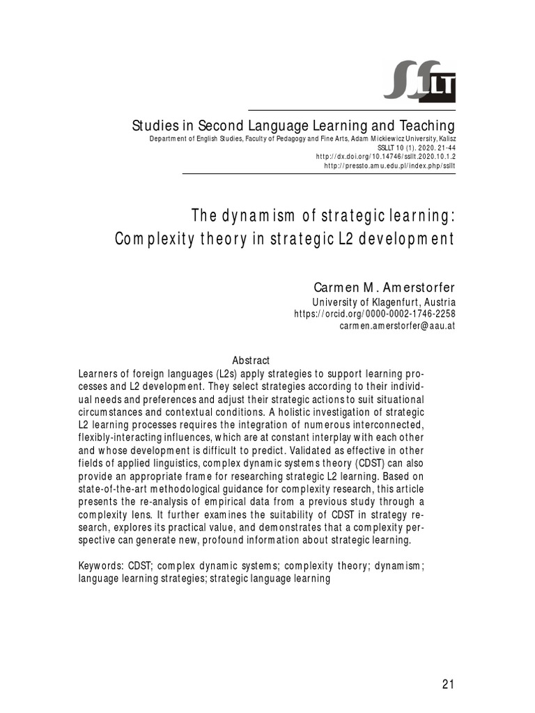 Complexity Theory in L2 Strategy Learning | PDF | Second Language ...