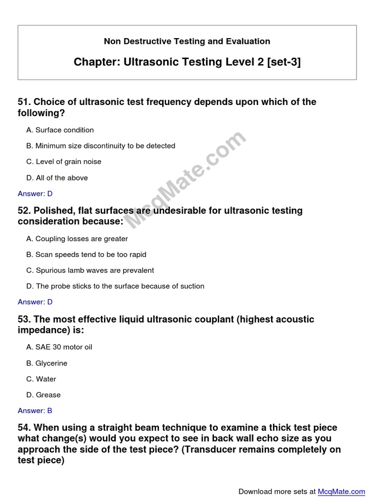 Non Destructive Testing and Evaluation (UltrasonicTestingLevel2 (Set