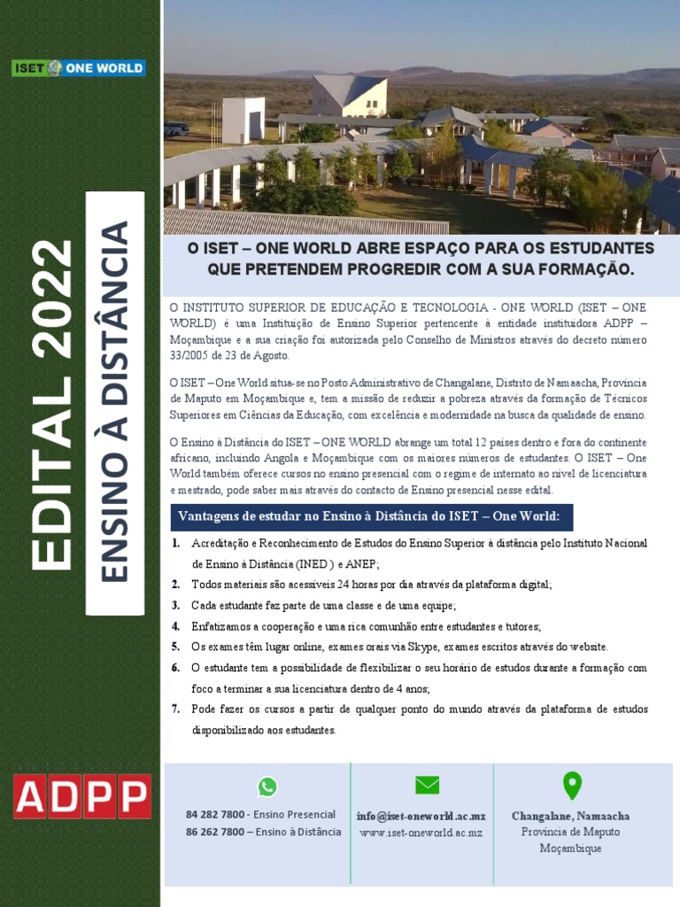Cursos e Admissão no ISET - One World | PDF | Educação à distância ...