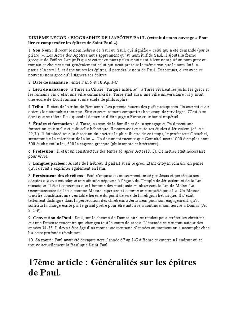 Biographie de l'apôtre Paul | PDF | Paul l'apôtre | Épître aux Hébreux