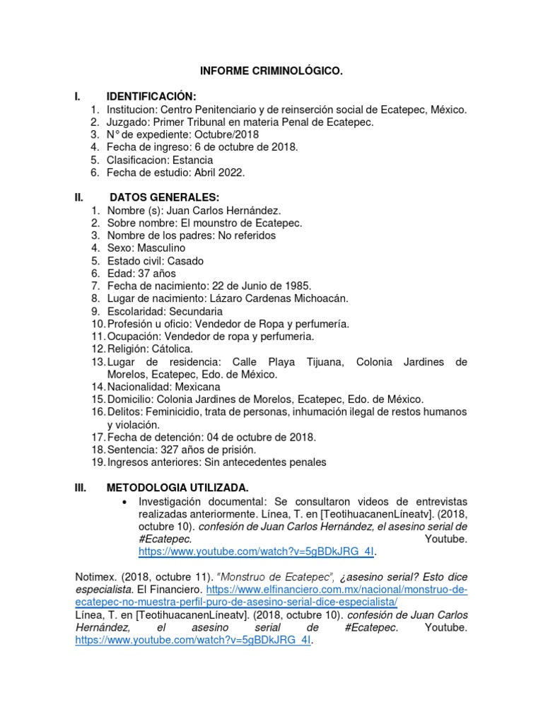 Informe Criminológico Itzaana PDF Violación Violencia