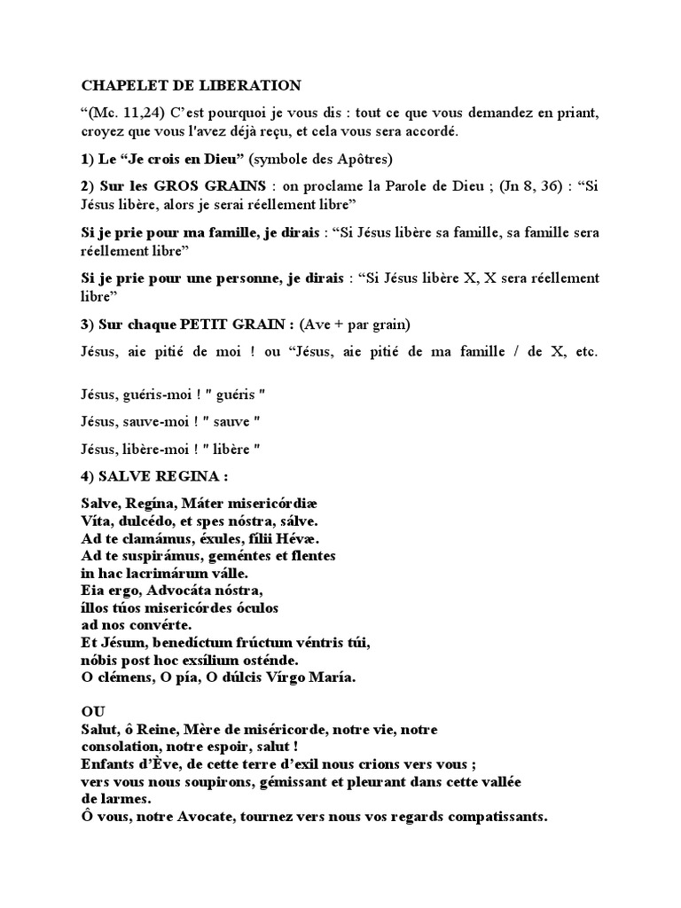 Chapelet de Libération et Guérison PDF Jésus Marie, mère de Jésus — free download