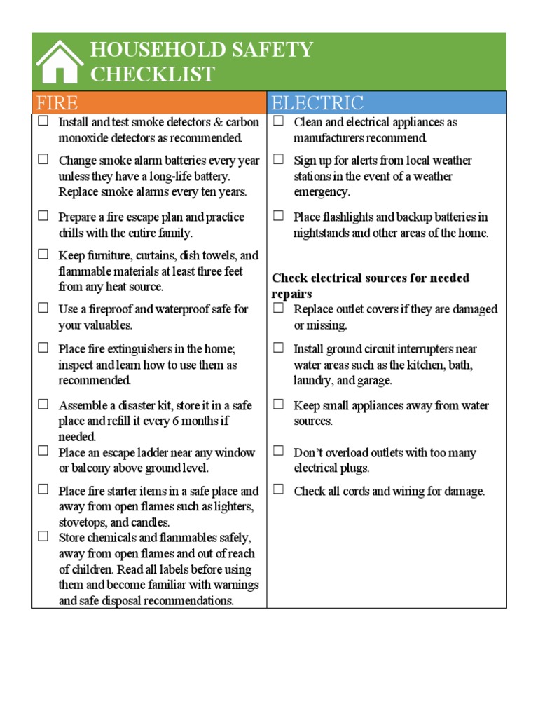 Household Safety Checklist | PDF | Basement | Fires