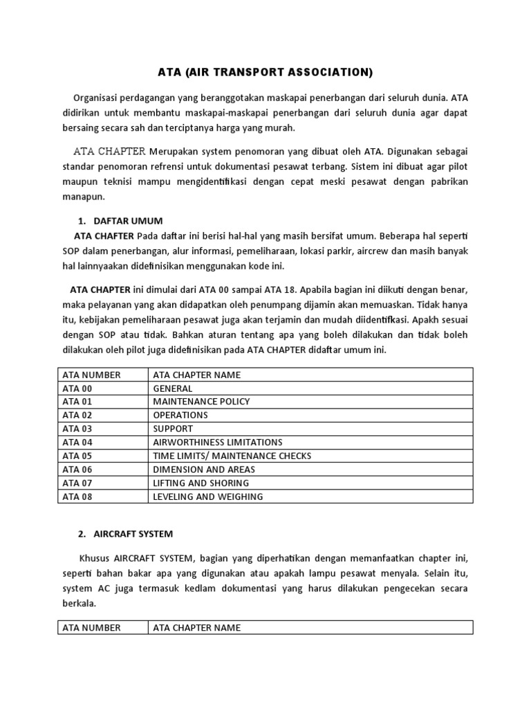 Sistem Penomoran ATA dalam Penerbangan | PDF | Teknologi & Rekayasa