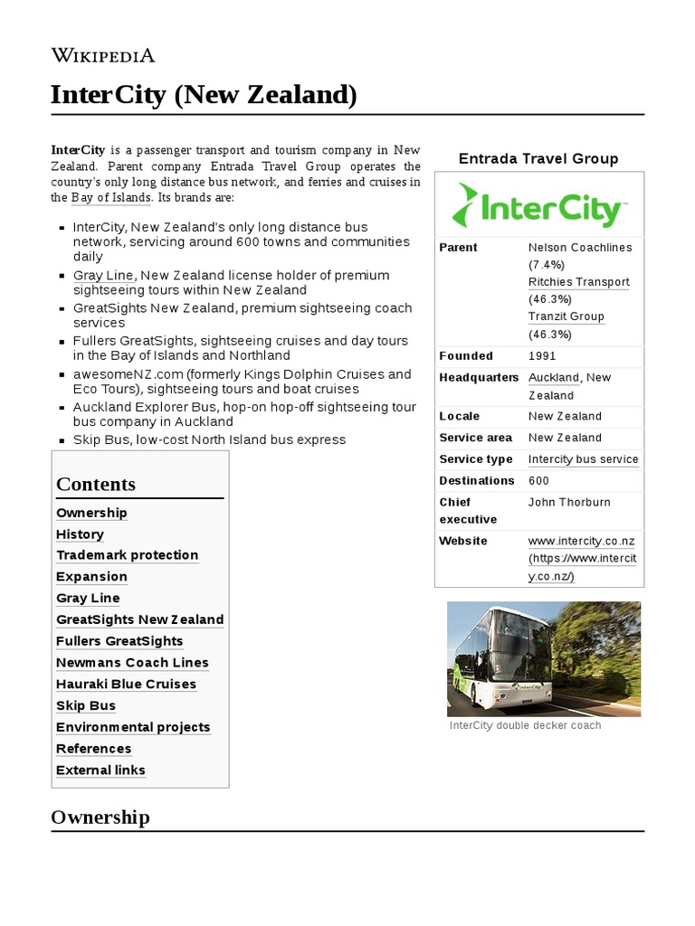 Intercity (New Zealand) Entrada Travel Group PDF Transport