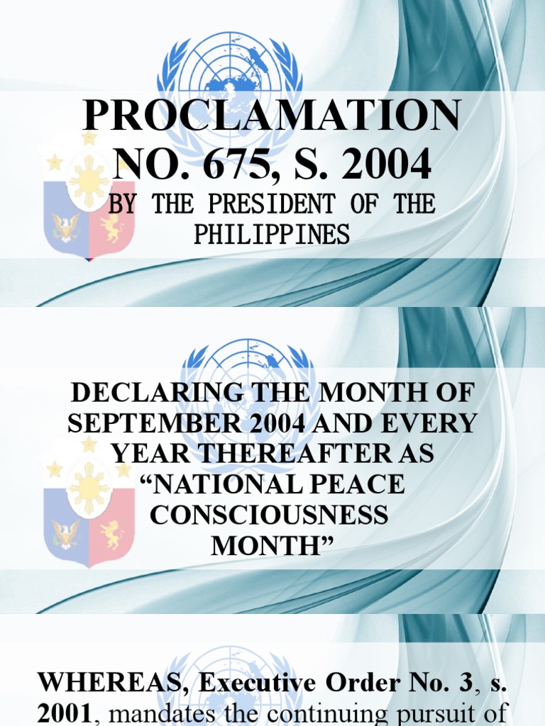 Proclamation No. 675: National Peace Month | PDF | Peace | Peacebuilding