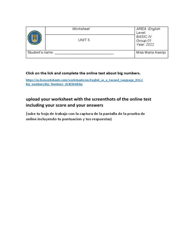Worksheet About Big Numbers, Second Week | PDF