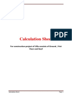 Calculation Sheet: For Construction Project of Villa Consists of Ground, Frist Floor and Roof