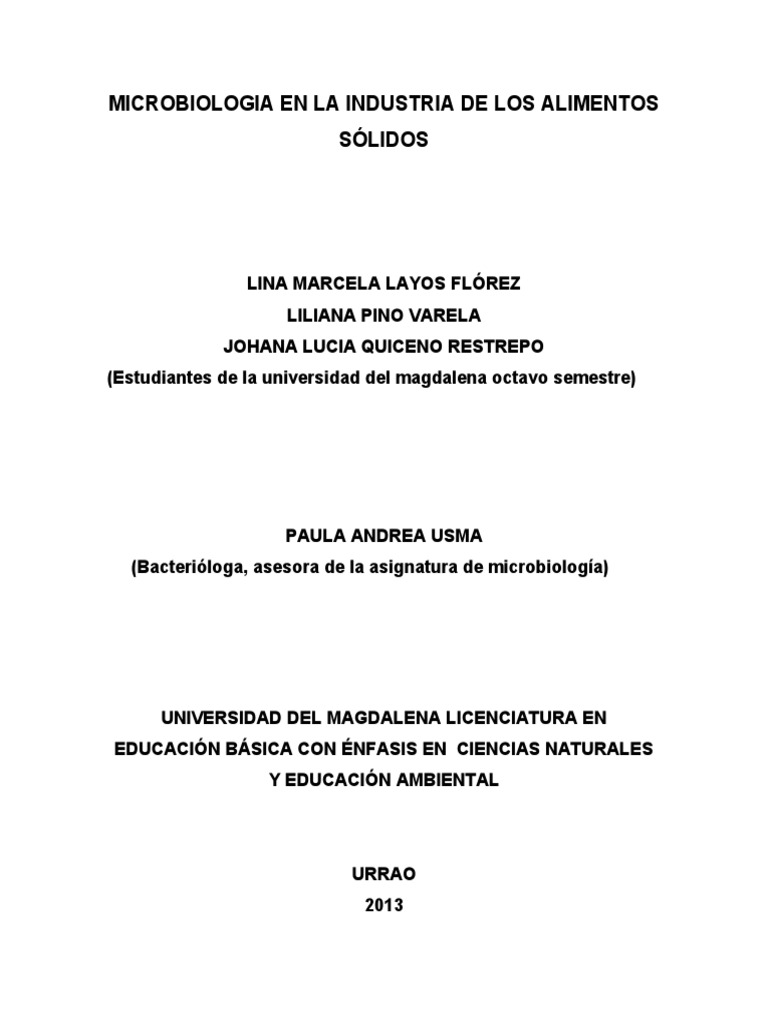 Microbiologia en La Industria de Los Alimentos Sólidos. | PDF ...