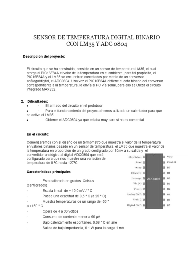 Sensor de Temperatura Digital Binario Con LM35 y Adc 0804 | PDF ...