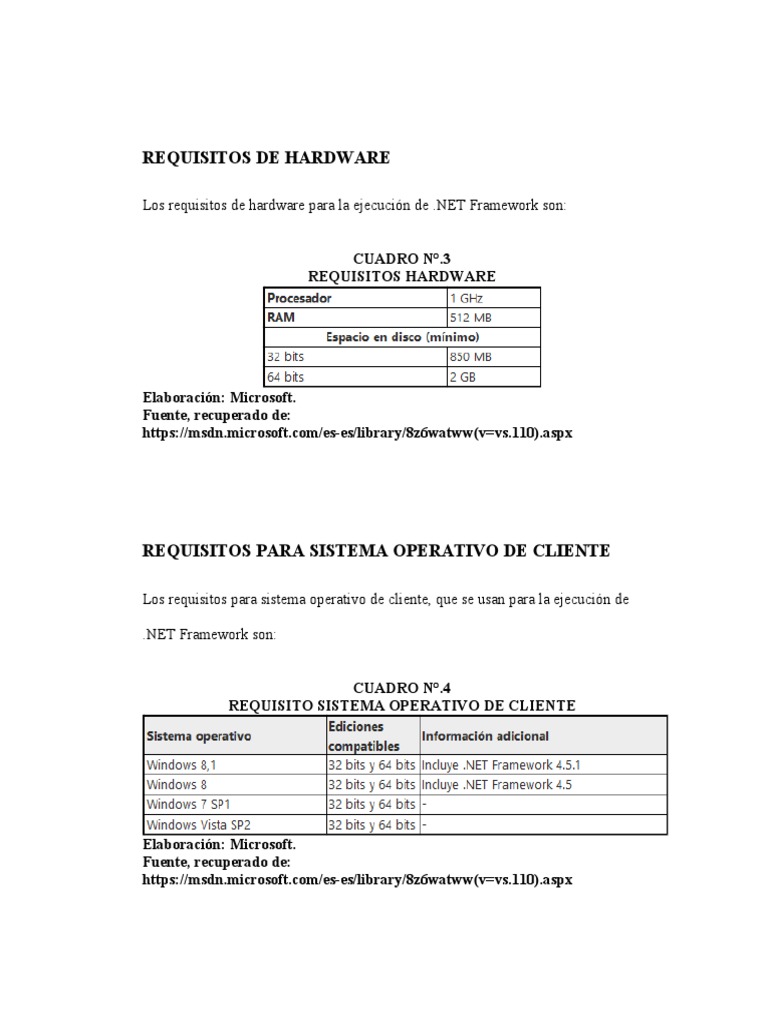 Requisitos de Hardware para .NET | PDF | Oracle Corporation | .NET ...
